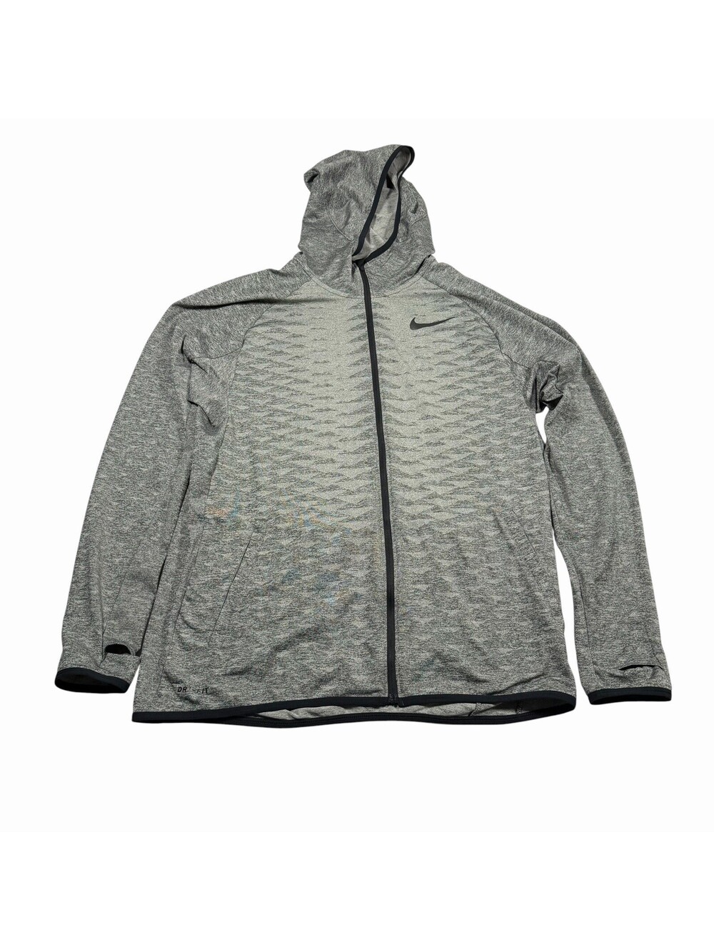 Nike Dri-FIT Men's Printed Full-Zip Training Hoodie Gray Metallic Hematite Large